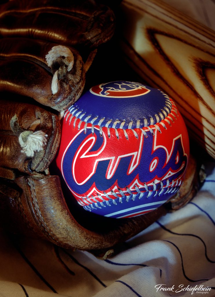 Chicago Cubs Baseball in Glove Poster Vertical Borderless